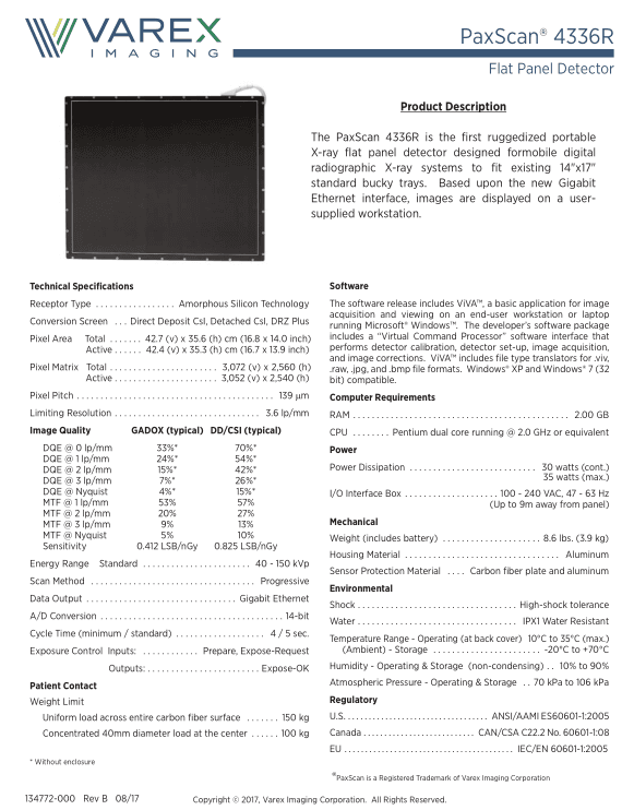 万睿视VAREX瓦里安PaxScan 4336R有线平板探测器 1