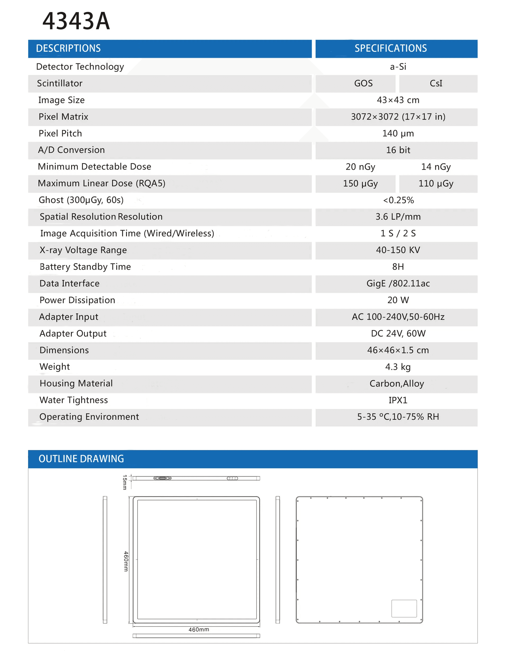 PinZhen 4343A Wired Flat Panel Detector 2