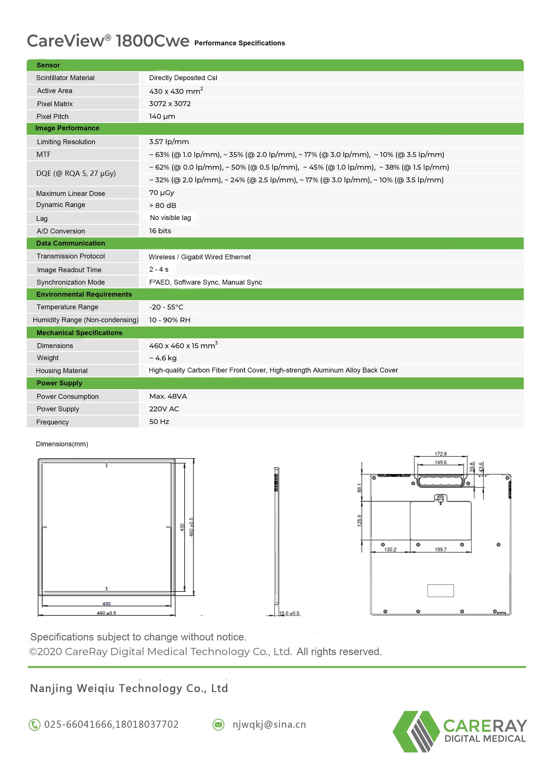 CareView 1800Cwe Wireless Flat Panel Detector 2