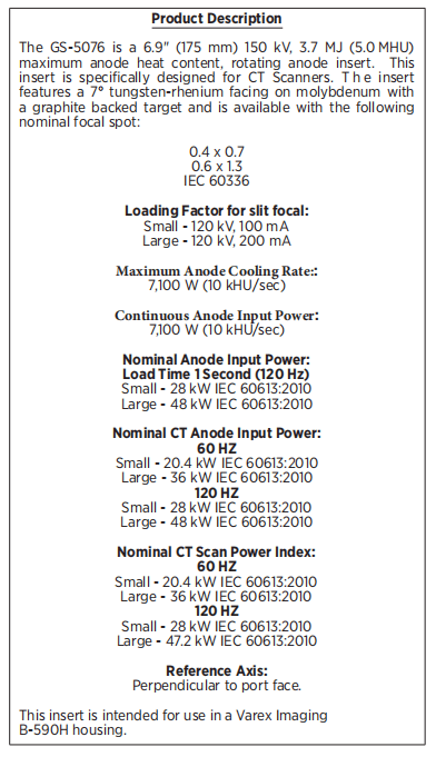 VAREX GS-5076/B-590H 1
