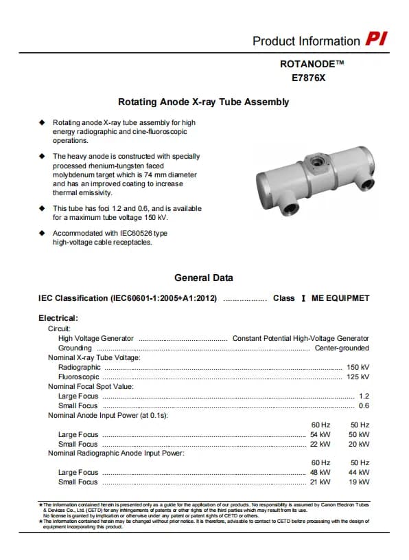 Canon (Former Toshiba) E7876X X-ray Tube 1