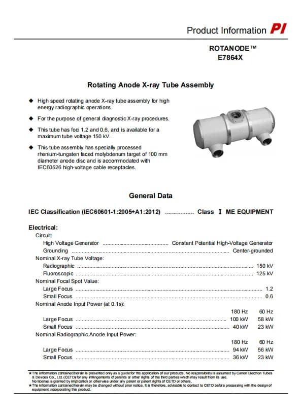 Canon (Former Toshiba) E7864X X-ray Tube 1