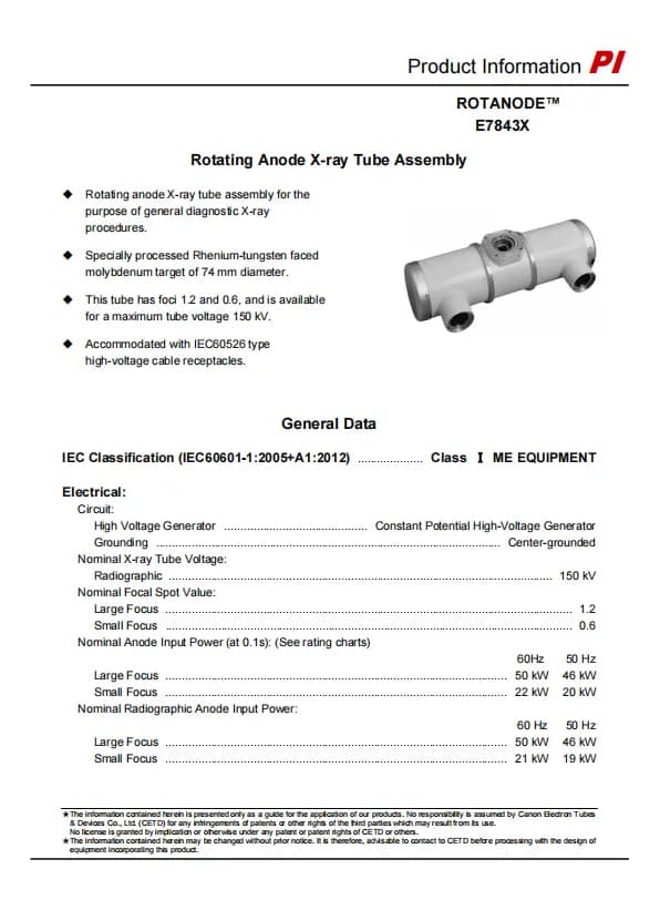 Canon (Former Toshiba) E7843X X-ray Tube 1