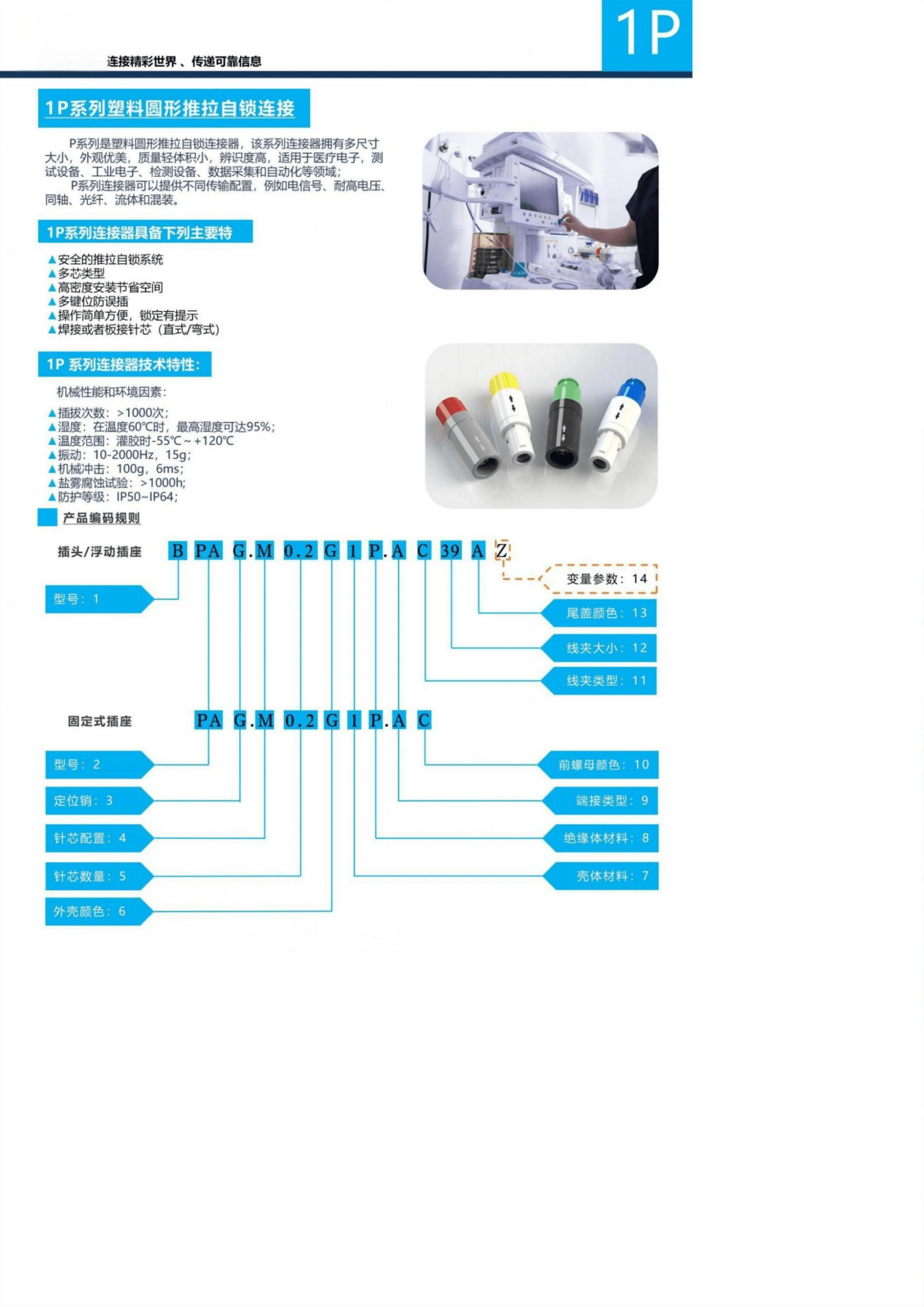 连芯推拉自锁连接器 1P系列塑料圆形推拉自锁连接 1